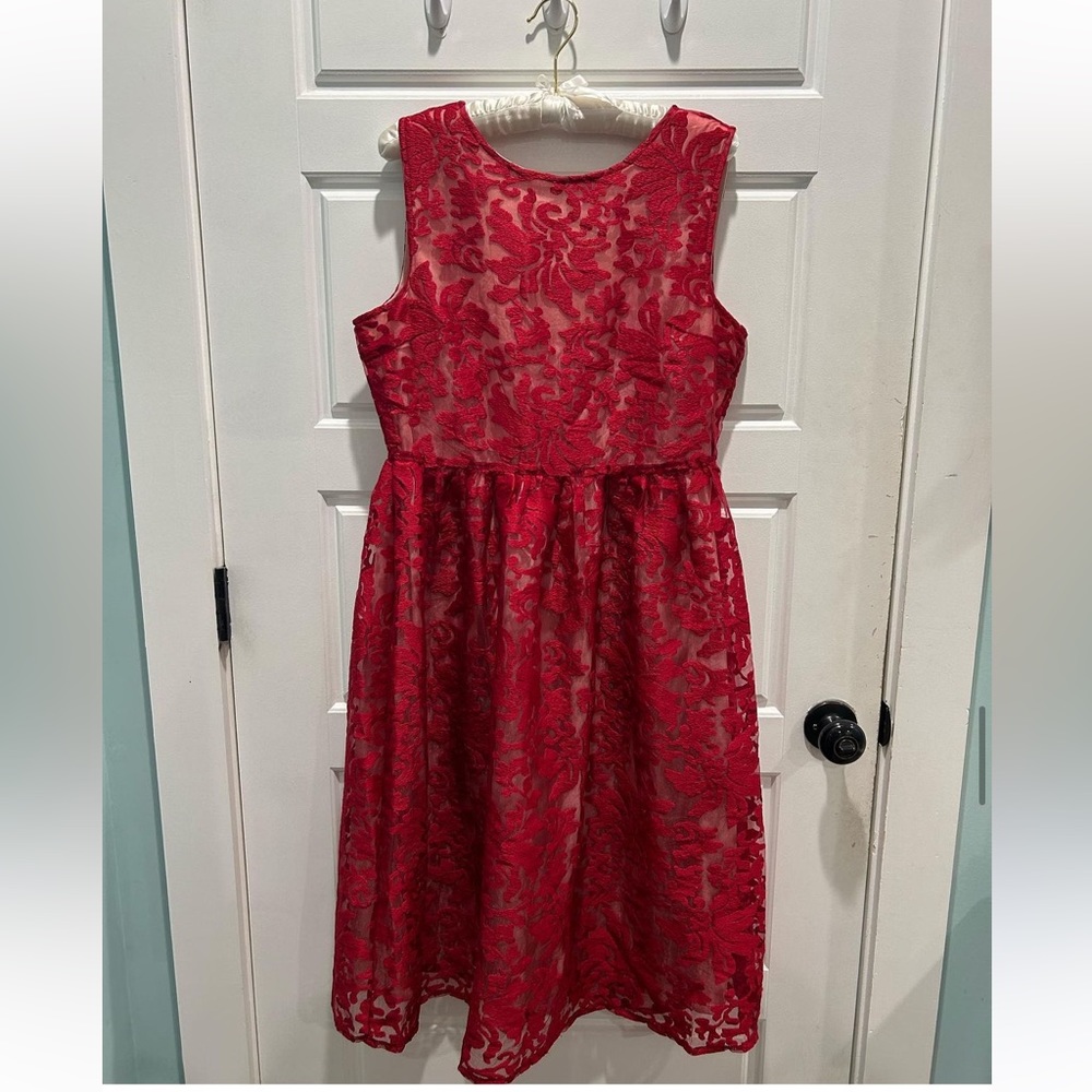 red semi-formal midi dress
